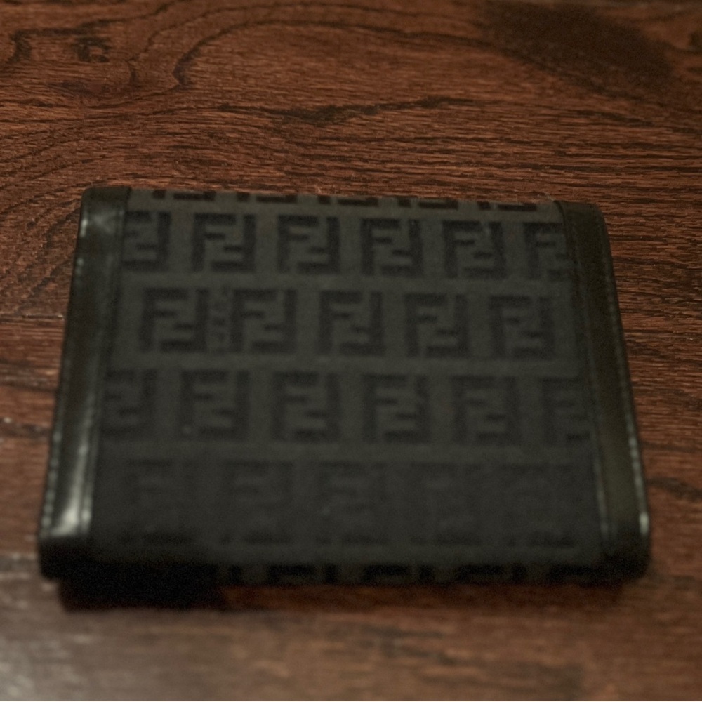 FENDI Black Canvas Leather Zucca Trifold Wallet - Picture 2 of 5